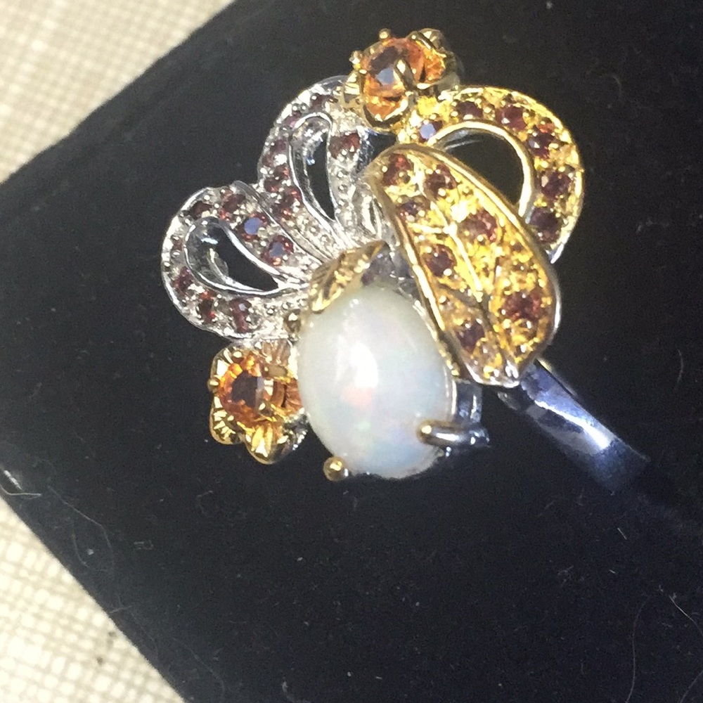 NEW SS925 Gold filled over silver Opal Garnet Sapphire RING